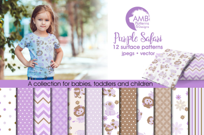 Purple Safari patterns, Purple Safari papers AMB-1210