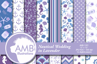 Nautical Wedding patterns, Purple Nautical papers AMB-1391