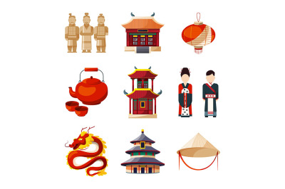 Culture icons set. Traditional chinese elements