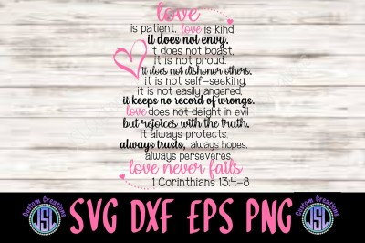 Love Never Fails| 1 Corinthians 13:4-8 SVG DXF EPS PNG Digital File