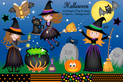Halloween clipart, Halloween graphics &amp; illustrations, Witch