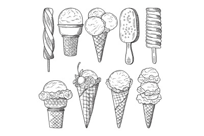 Hand drawn illustrations set of ice creams