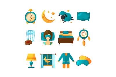 Symbols of night. Sleeping icon set