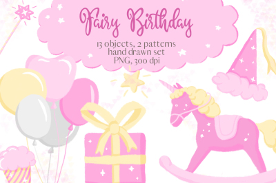 Fairy Birthday Pink Girl Clipart Set