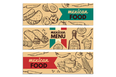 Banners set with picture of different mexican foods 