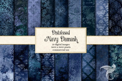 Distressed Navy Damask Textures