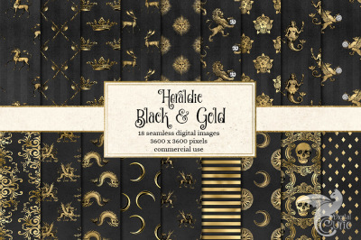 Heraldic Black and Gold Digital Paper