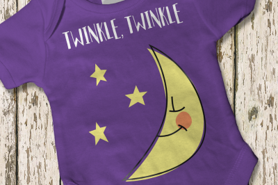 Twinkle Twinkle Moon and Stars | SVG | PNG | DXF