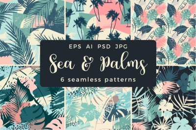 Sea & Palms. 6 seamless patterns.