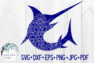 Swordfish, Floral Animal Mandala SVG/DXF/EPS/PNG/JPG/PDF