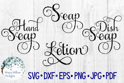 Soap Bundle, Elegant Scroll, Hand, Dish, Lotion, Labels