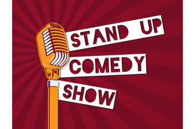 Vector stand up comedy microphone illustration on sunburst background