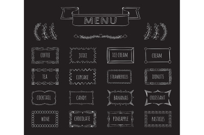 Cafe blackboard menu hand drawn set