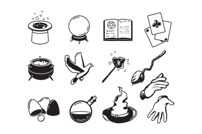 Different symbols of magicians, alchemists and wizards