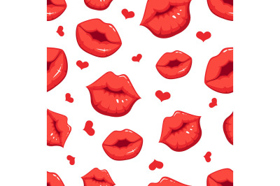 Print marks of female red lips. Vector seamless pattern