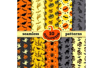 Halloween party decorations. Big seamless patterns set
