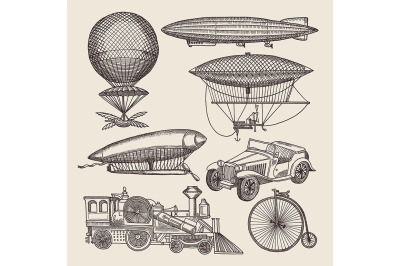 Illustrations of different retro transport