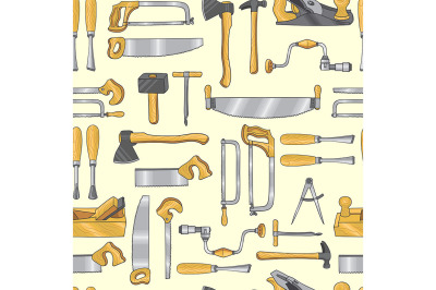 Seamless pattern set with carpentry tools