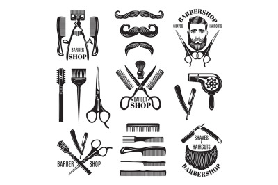 Illustrations set of different barber shop tools