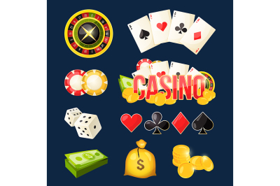 Cartoon icon collection of different games casino