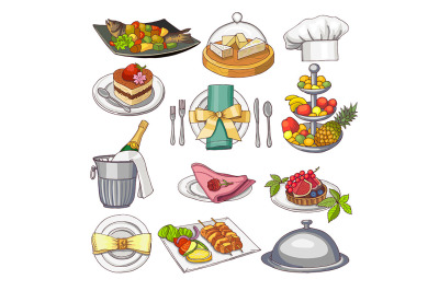 Colored illustration of restaurant food set for design menu template