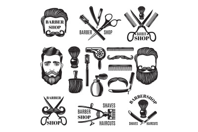 Monochrome pictures of barber shop tools