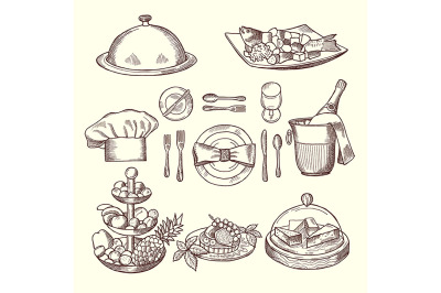 Different pictures for restaurant menu in retro style