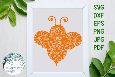 Bee Floral Mandala Zentangle SVG/DXF/EPS/PNG/JPG/PDF