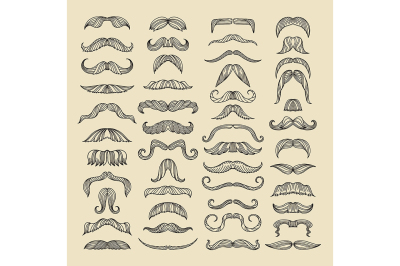 Mustache of men. Hand drawn pictures with funny hairstyle