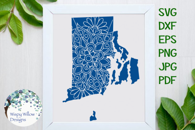 Rhode Island RI State Floral Mandala SVG/DXF/EPS/PNG/JPG/PDF