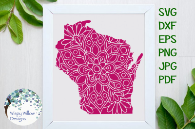 Wisconsin WI State Floral Mandala SVG/DXF/EPS/PNG/JPG/PDF
