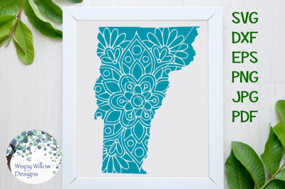 Vermont VT State Floral Mandala SVG/DXF/EPS/PNG/JPG/PDF