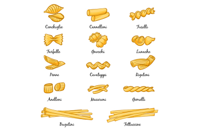 Different types of pasta. Traditional italian food