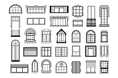 Vector illustrations set with different silhouettes of window frames