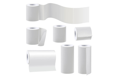 Different rolls of blank toilet papers. Vector illustration set