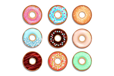 Donuts with cream and chocolate. Vector illustrations of sweets