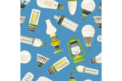 Lamps and different bulbs in cartoon style