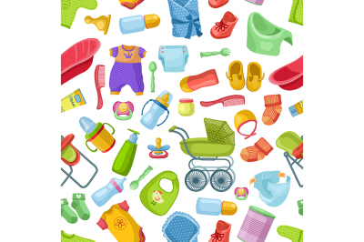 Vector seamless pattern with different elements for newborns