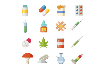 Pharmacy illustrations. Different drugs in cartoon style