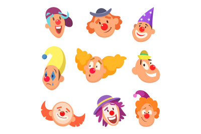 Avatar set of funny clowns with different emotions