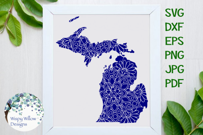 Michigan MI State Floral Mandala SVG/DXF/EPS/PNG/JPG/PDF