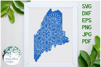 Maine ME State Floral Mandala SVG/DXF/EPS/PNG/JPG/PDF