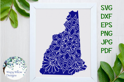 New Hampshire NH State Floral Mandala SVG/DXF/EPS/PNG/JPG/PDF