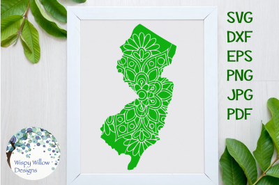 New Jersey NJ State Floral Mandala SVG/DXF/EPS/PNG/JPG/PDF