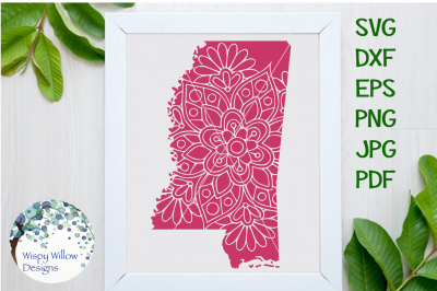 Mississippi MS State Floral Mandala SVG/DXF/EPS/PNG/JPG/PDF