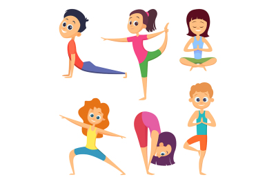 Yoga for kids. Happy childrens make different exercises