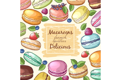 Poster with colored illustrations of macaroons