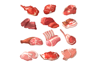 Lamb, pork beef, and other meat pictures in cartoon style