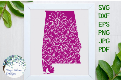 Alabama AL State Floral Mandala SVG/DXF/EPS/PNG/JPG/PDF