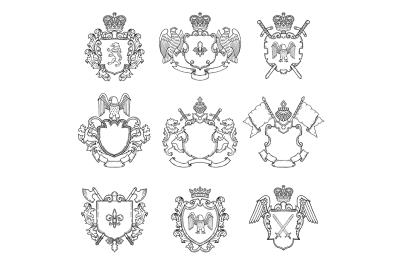 Template of heraldic emblems. Different empty frames for logo or badge